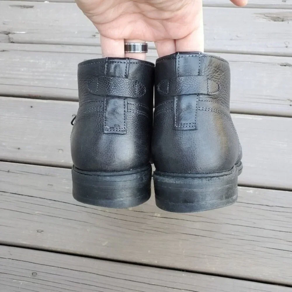 Allen Edmonds Cyrus Black Leather 2‎ Eye Lace-up Comfort Shock Form Chukka Boots